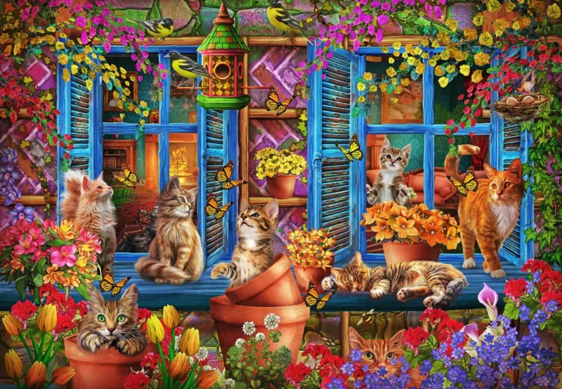 Chats sur le Rebord de la Fenêtre