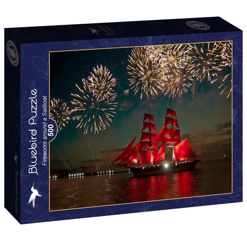 Fireworks around a Sailboat