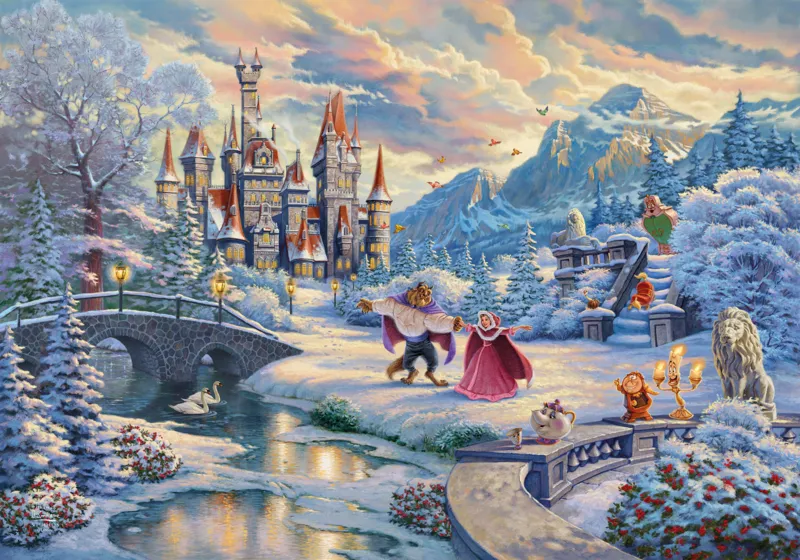 Thomas Kinkade Disney - Beauty and the Beast, Soirée d'Hiver Magique