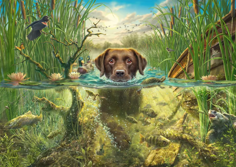 Labrador Chocolat à la Baignade