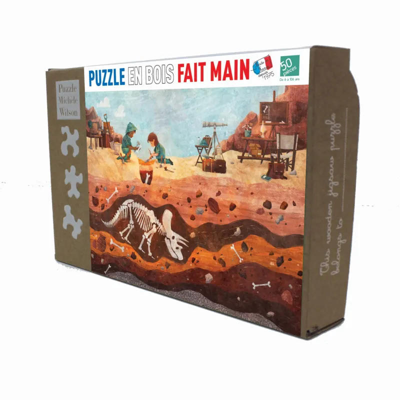 Puzzle en Bois Découpé à la Main - Fouille Des Dinosaures