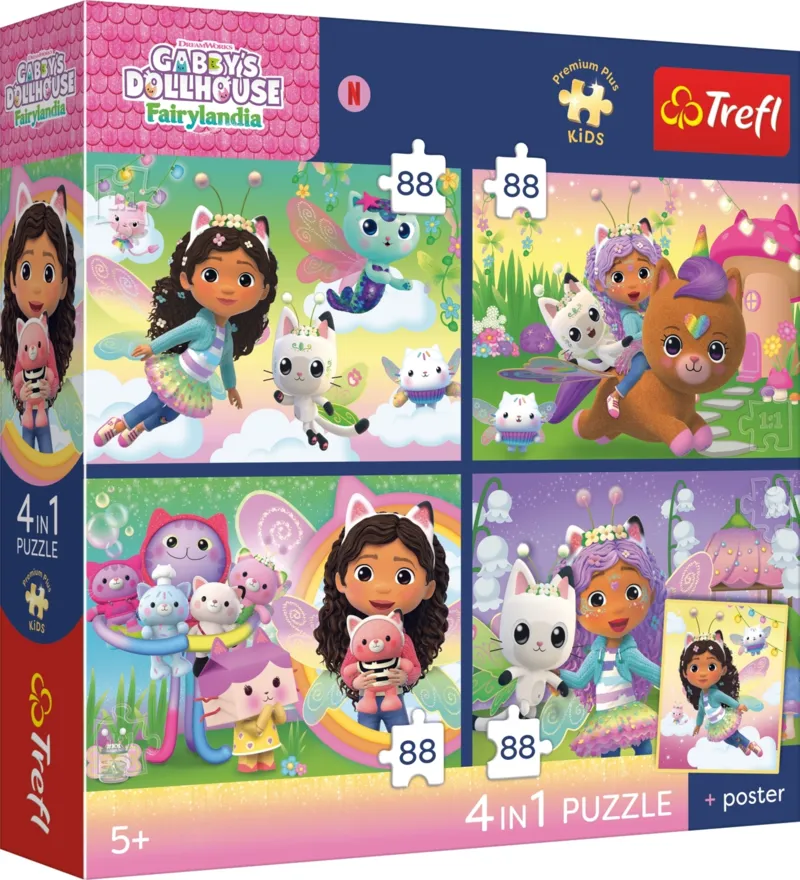 4 Puzzles - Playful Cats + 1 Poster