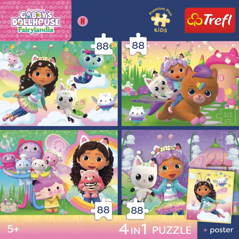 4 Puzzles - Playful Cats + 1 Poster